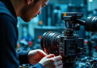 Technician working on a camera