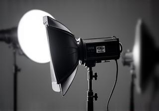Lighting setup on a rental stand